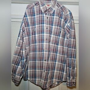 Vintage Levi's WPL423 Mens L Flannel Like Long Sleeve Button Up Blue Plaid Shirt